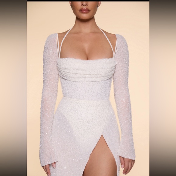 Oh Polly - Champel Beaded Dress in White - Picture 2 of 5